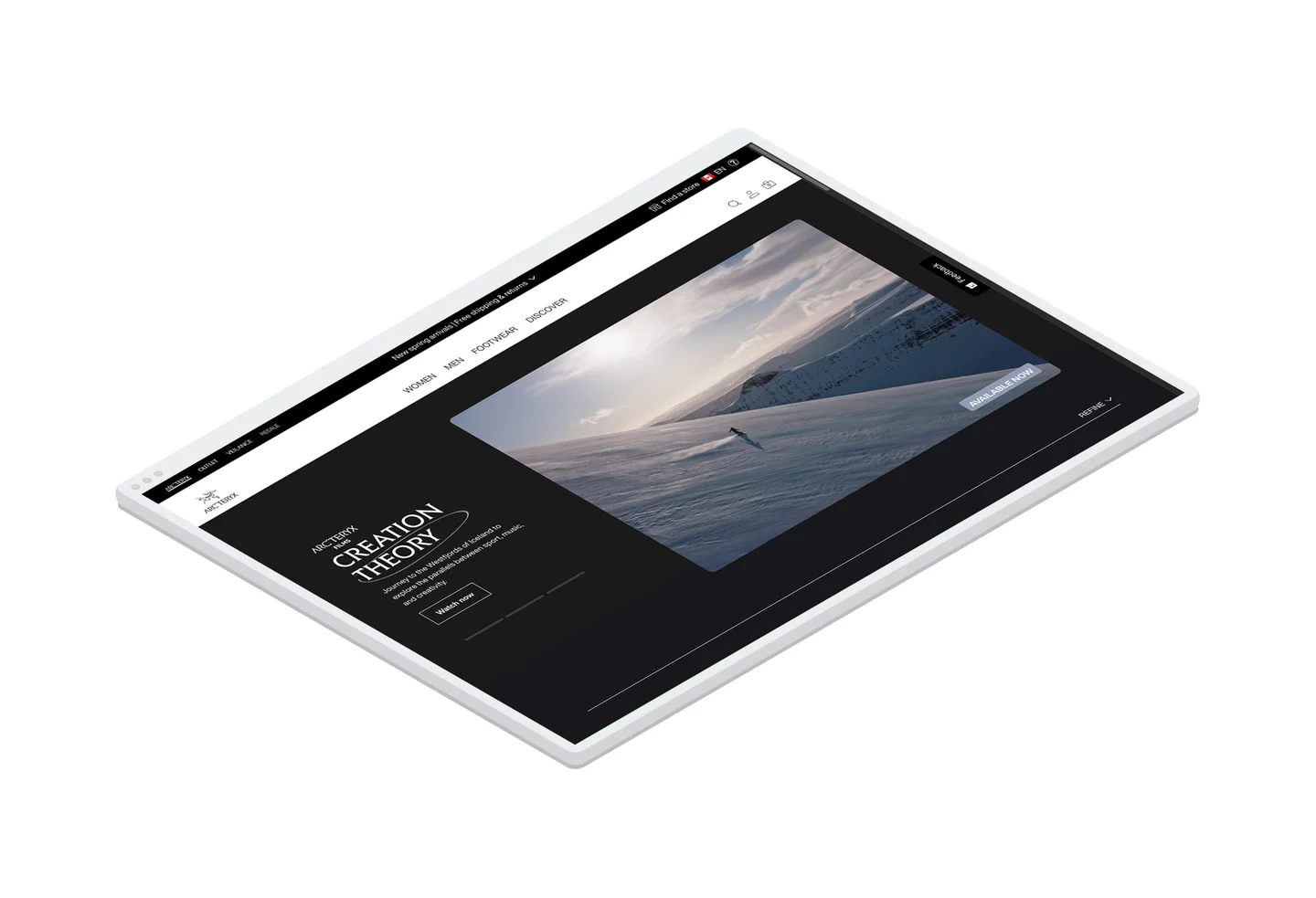 The Arc'teryx FIlms microsite where users can enjoy media featuring sponsored athletes and filmmakers