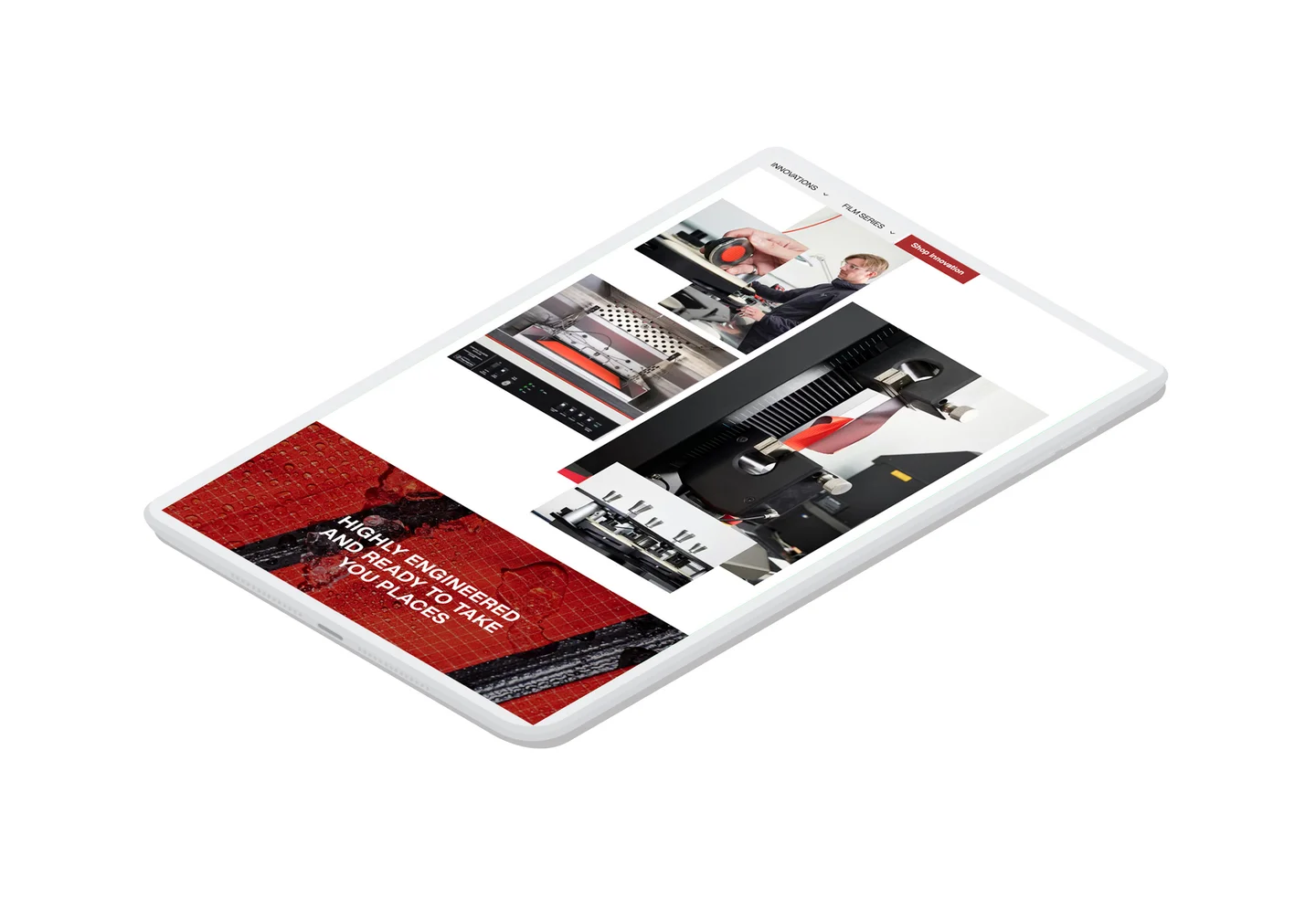 A photo collage layout within the Obsessive Design brand experience displayed on a tablet