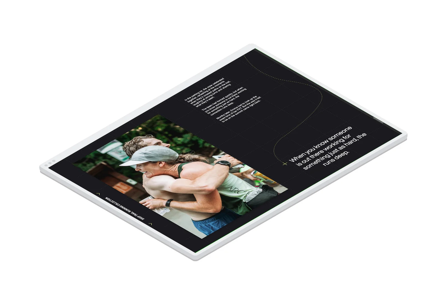 Two athletes embrace after their record setting runs, as featured on the award winning Spring Run experience