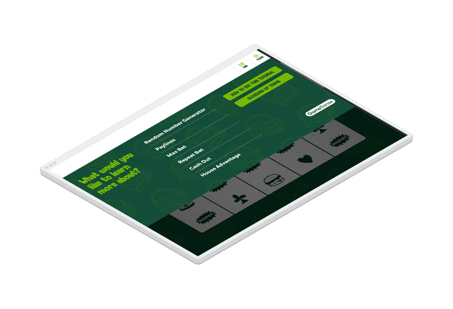 The main menu of the tutorial experience displayed in a browser window