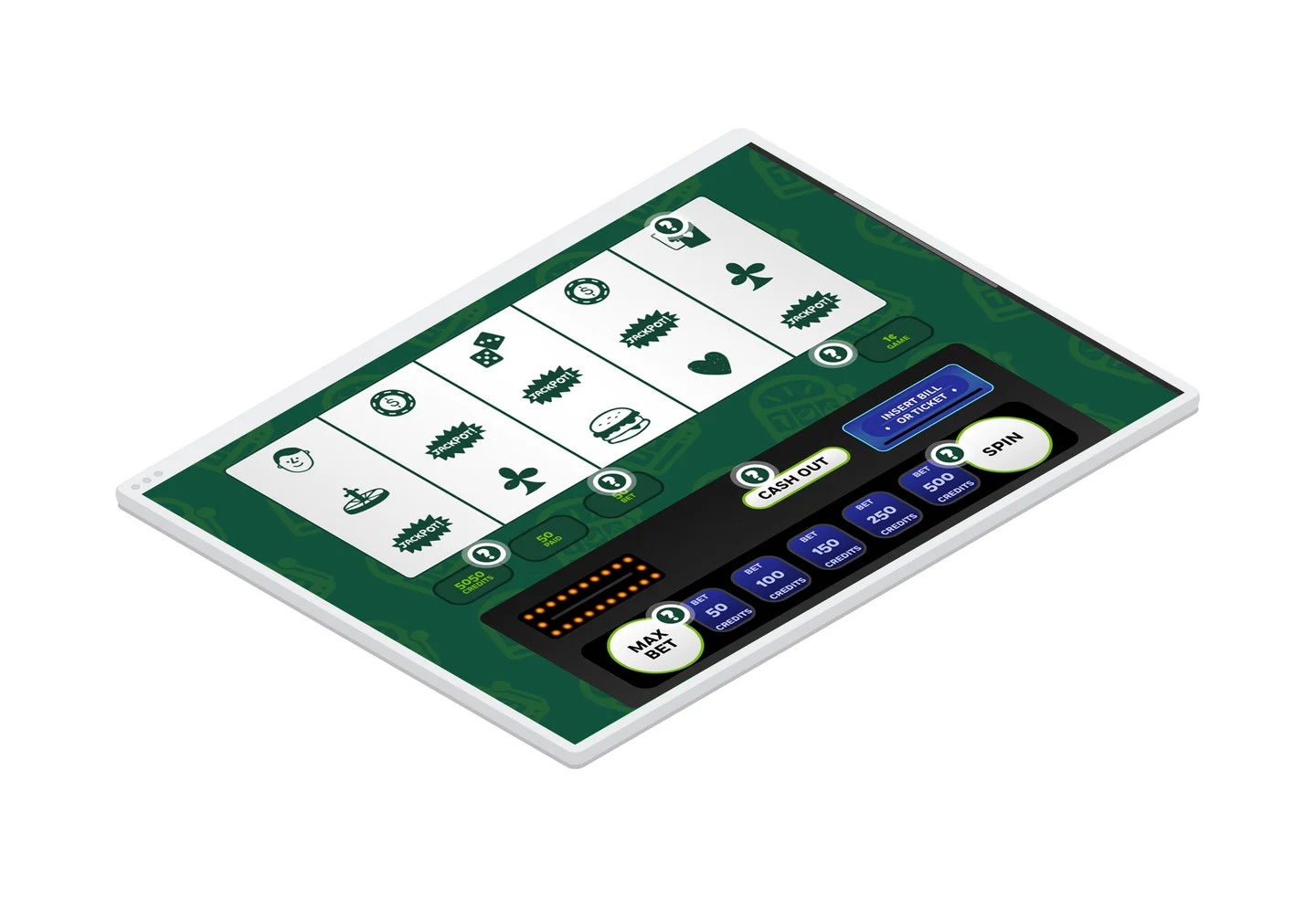 The slot machine tutorial interface displayed in a browser window