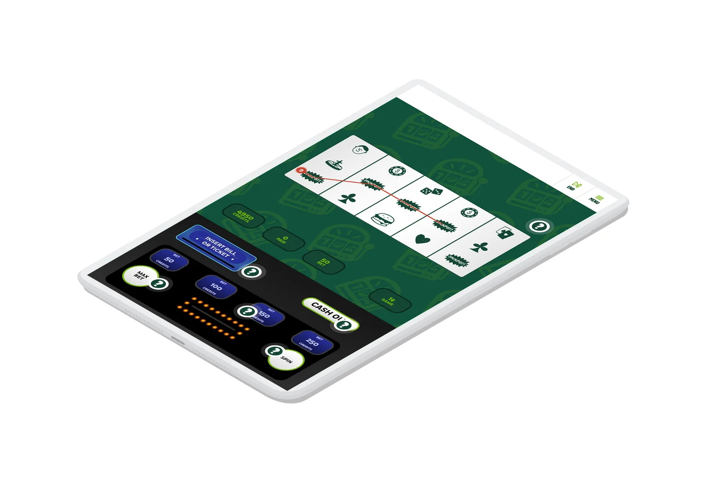 A payline animating across the slot tutorial interface after the user spins the machine