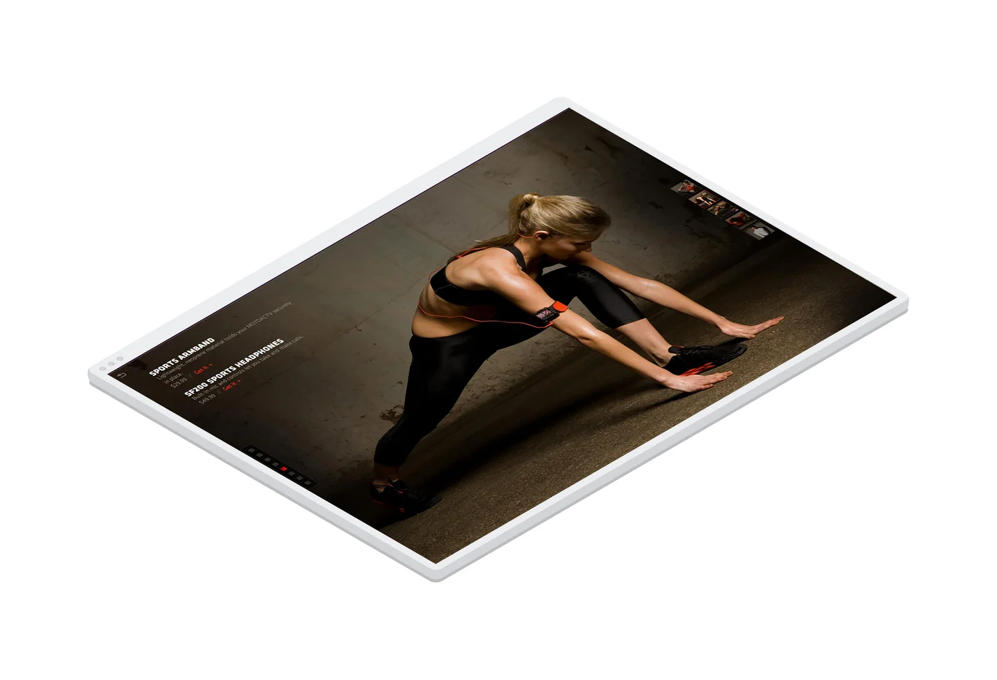 A section of the MotoActv homepage showcasing an athlete using some of the available accessories