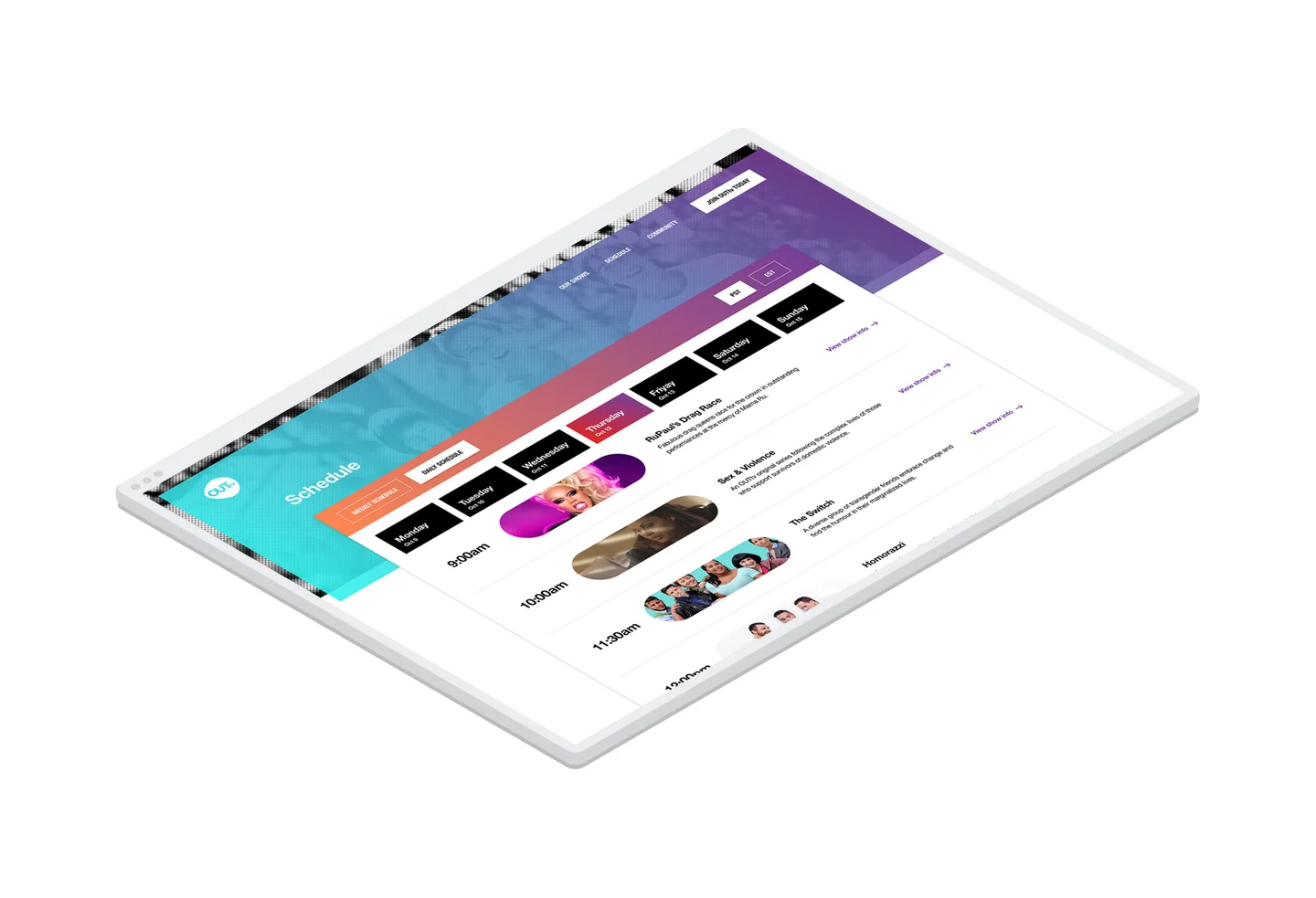 The daily programming schedule displayed in a browser window