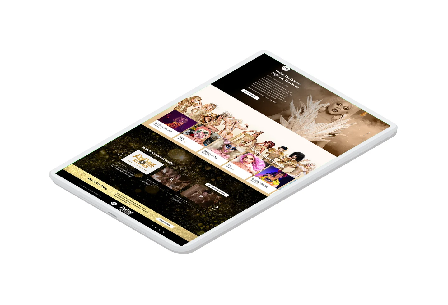 A different season of Rupaul's Drag Race microsite displayed in a tablet.