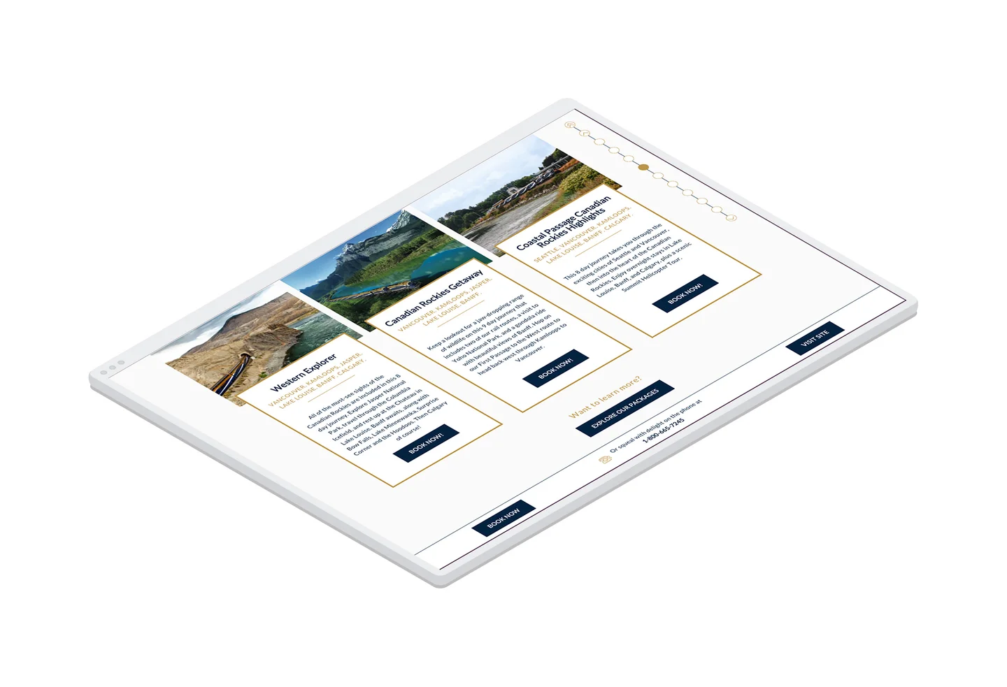 An interface to select different Rocky Mountaineer travel packages