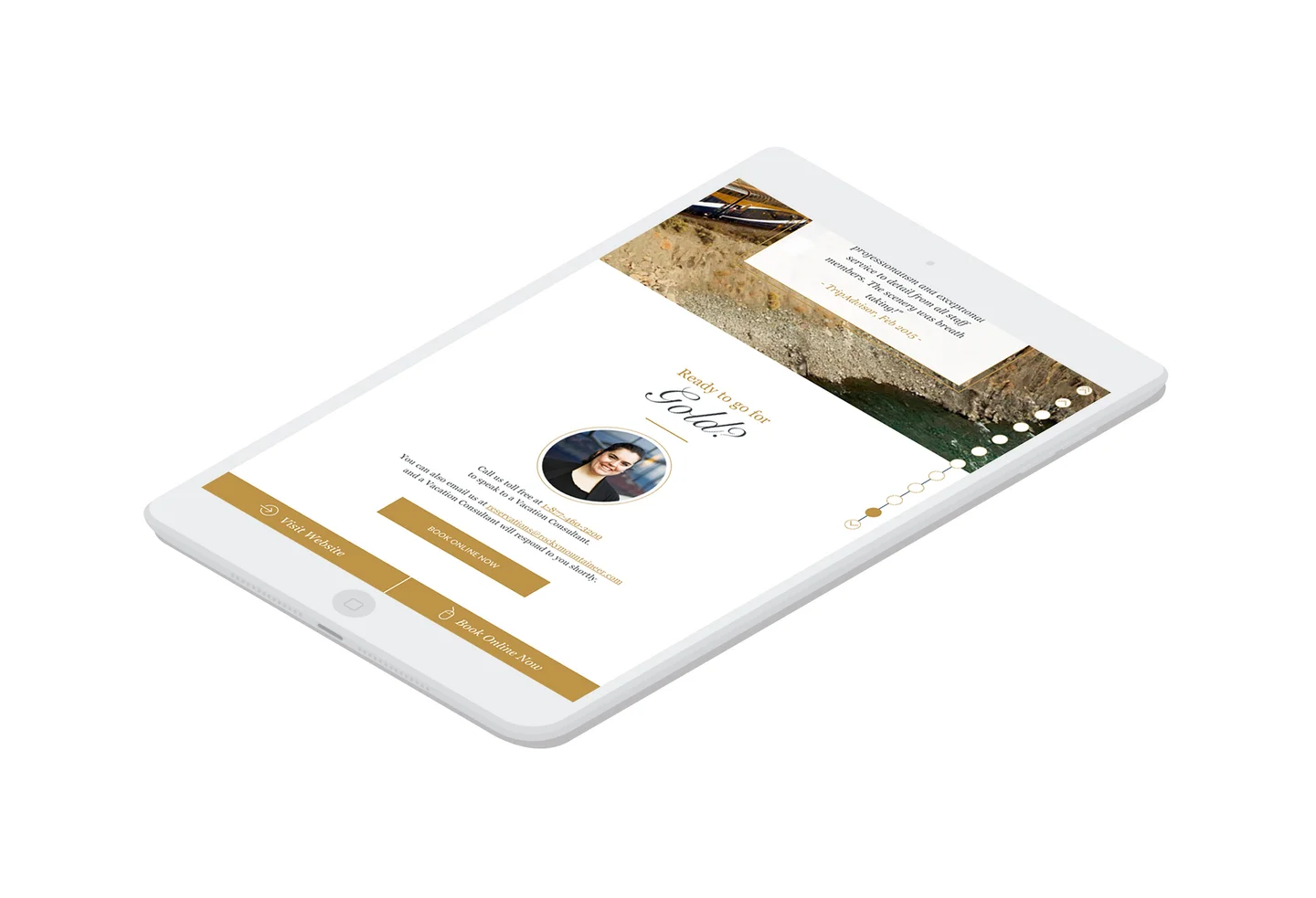 A call to action to "book online" at the bottom of a travel package page