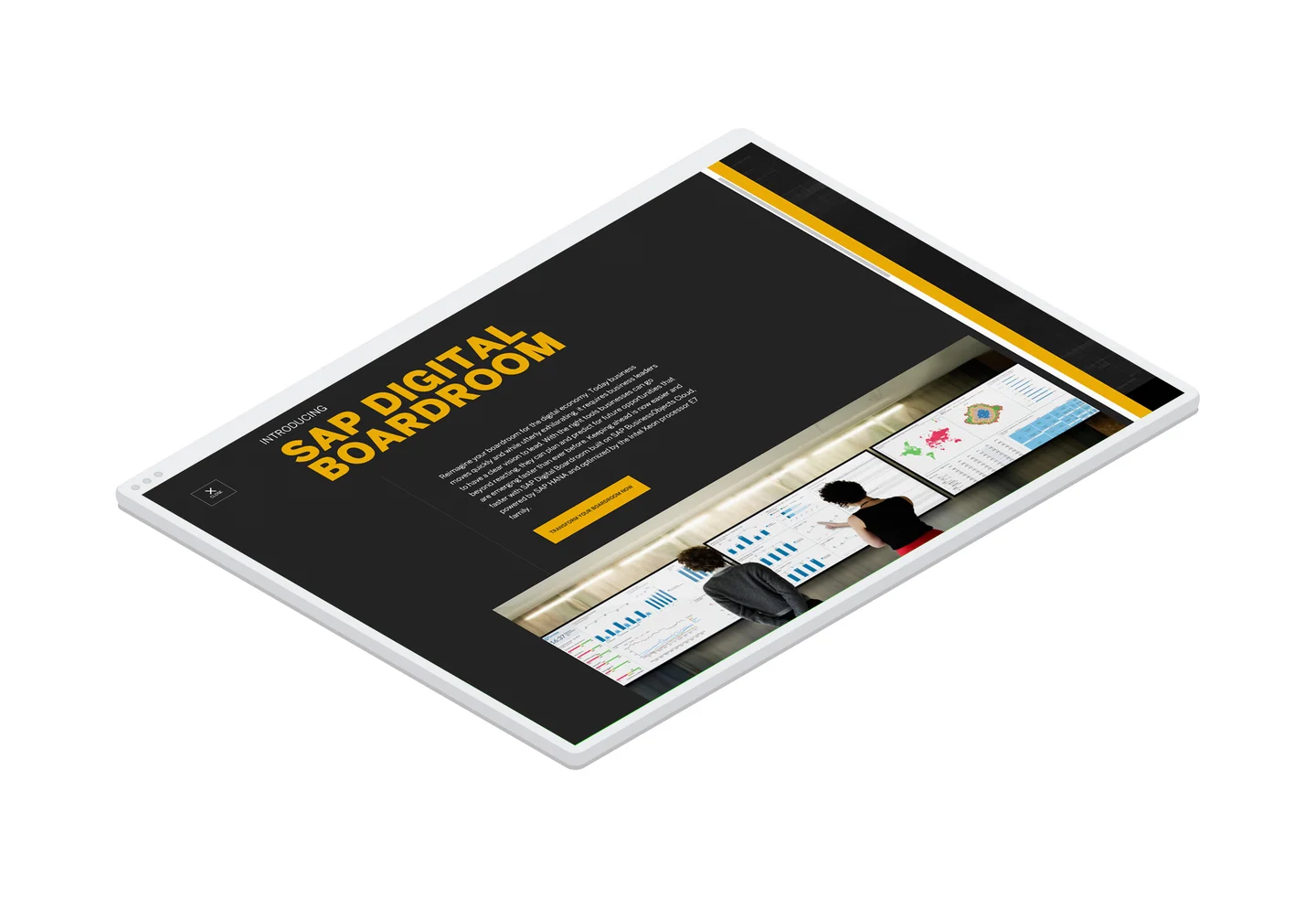 The information overlay of the Win the Board site that gave users information on the tool and a link to contact sales team