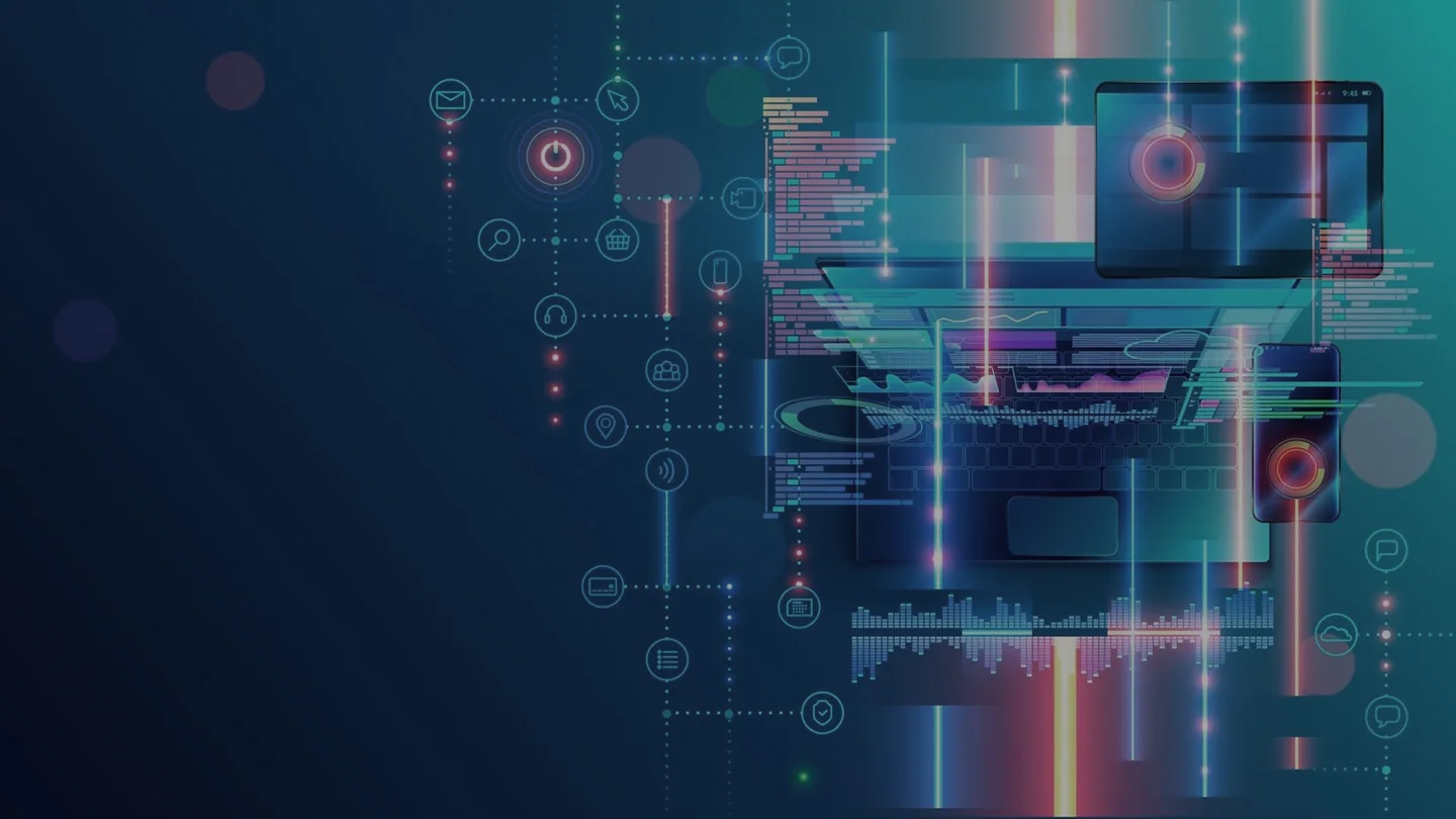 A visualization of application development happening on a laptop