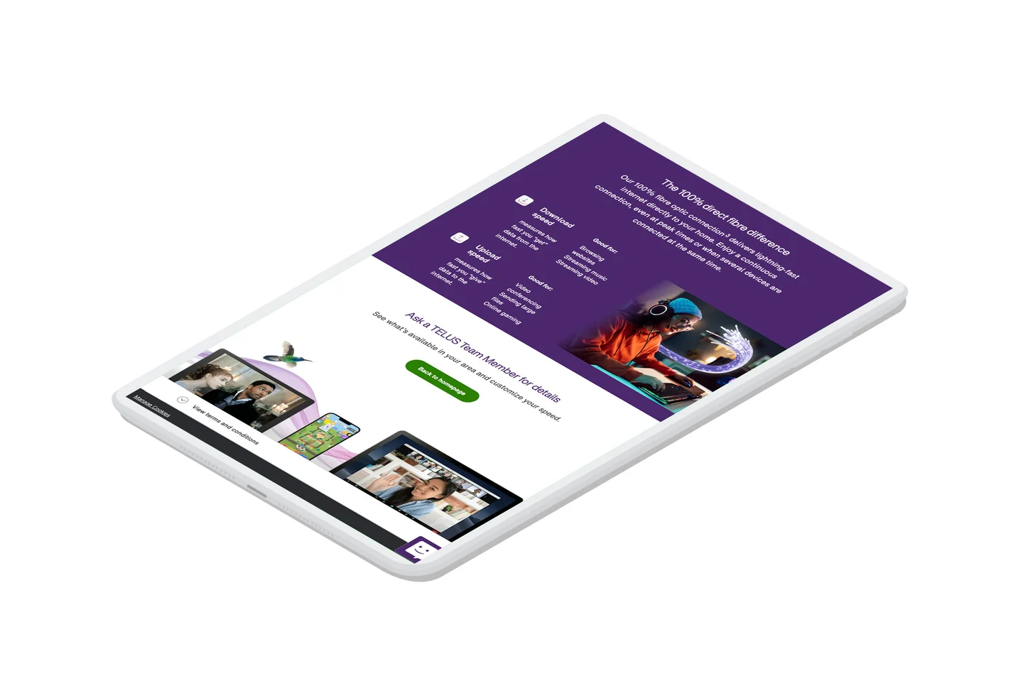 The PureFibre internet page of the second generation TELUS in-store kiosk application