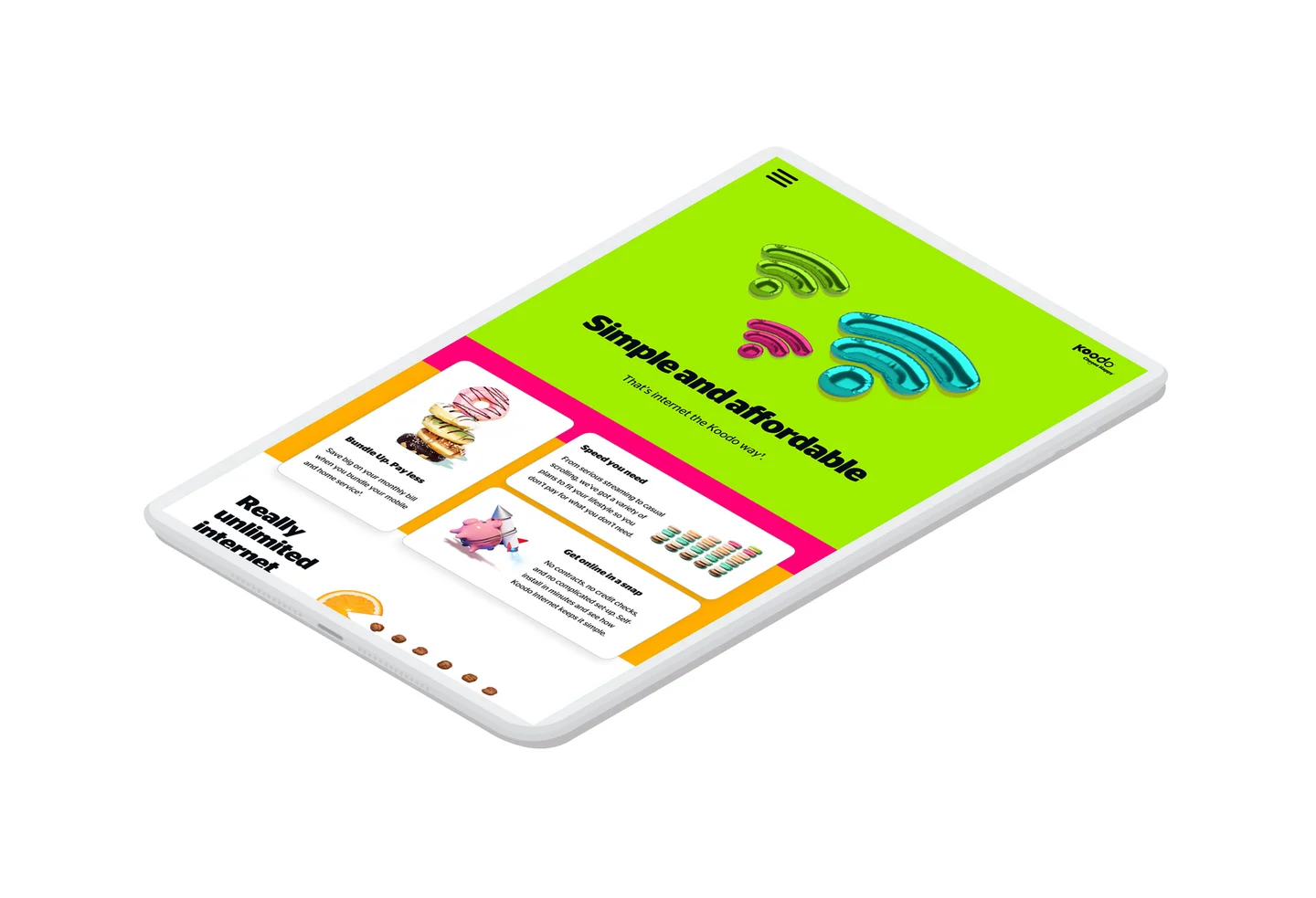 The Koodo internet page within the second generation TELUS in-store kiosk application