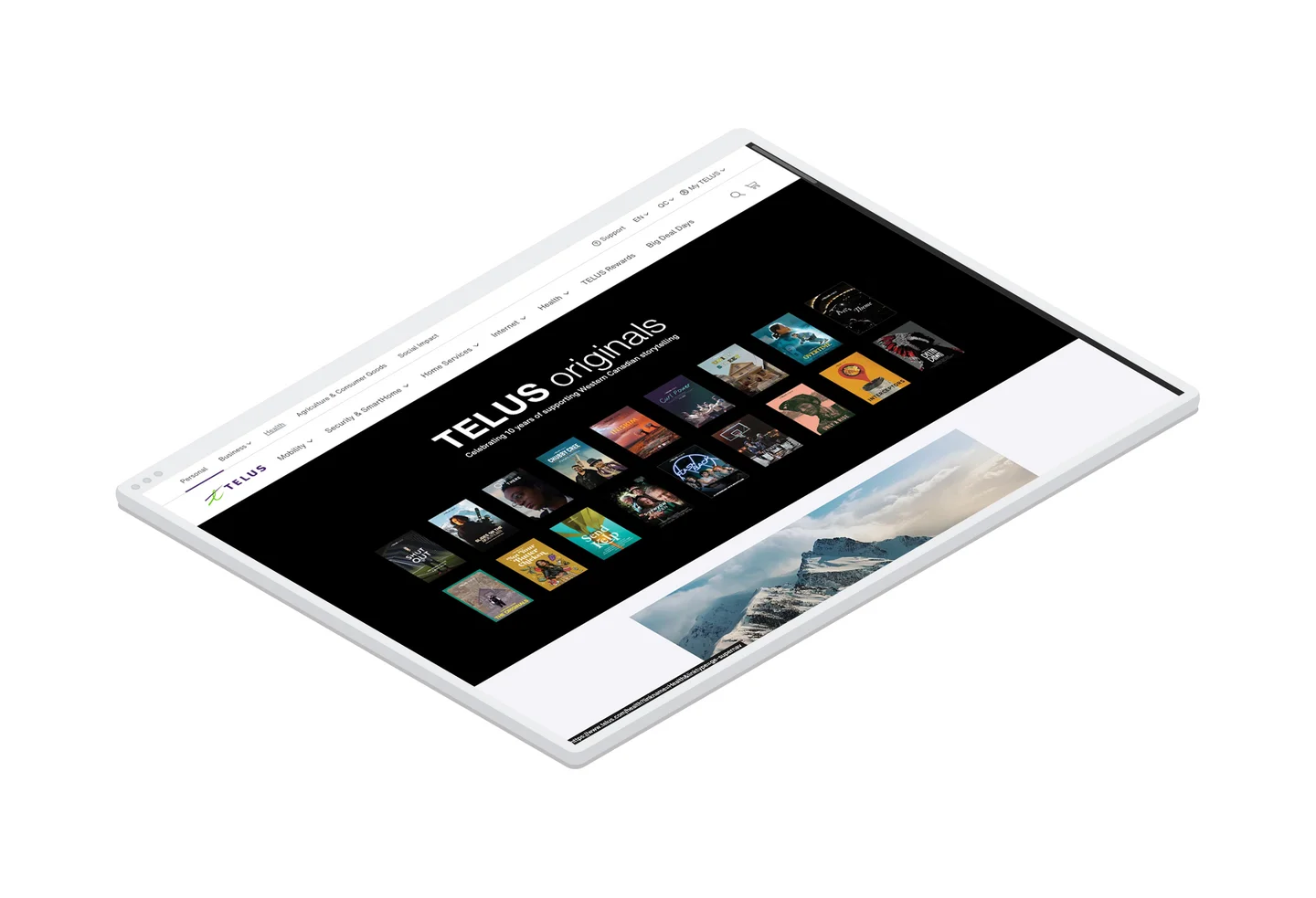 The home page for the TELUS Originals micro site displayed in a browser window