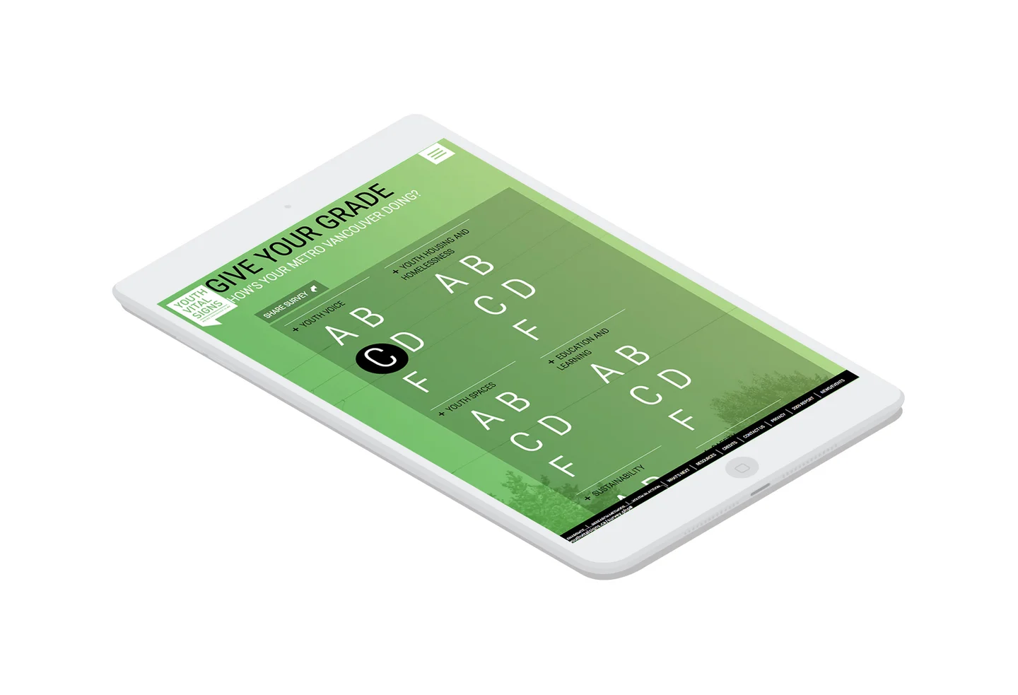 The Youth Vital Signs survey functionality at the very end of the report