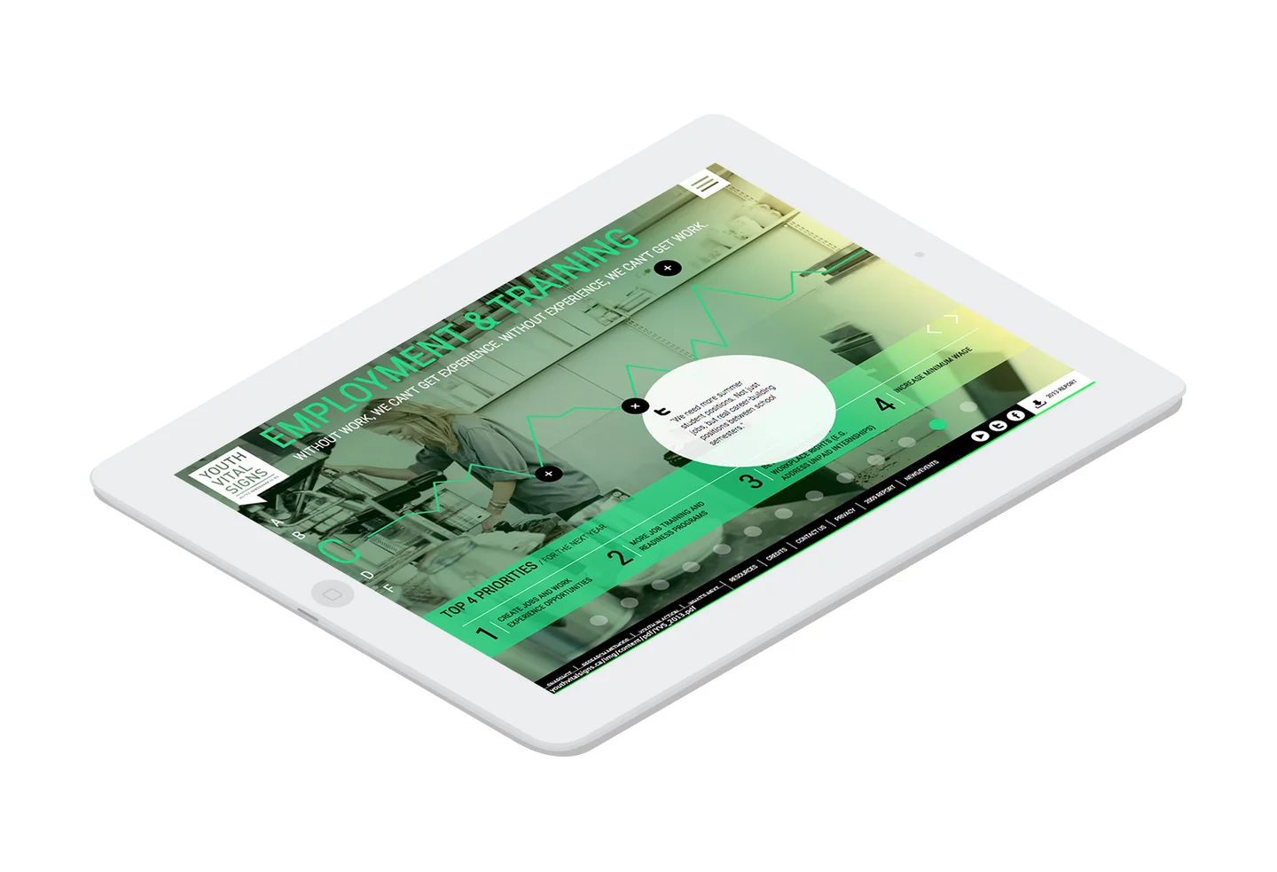 The employment and training section information displayed on a tablet